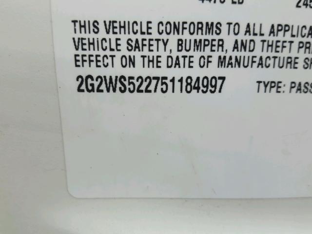 2G2WS522751184997 - 2005 PONTIAC GRAND PRIX WHITE photo 10