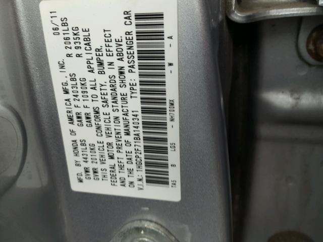 1HGCP2F71BA140341 - 2011 HONDA ACCORD SILVER photo 10