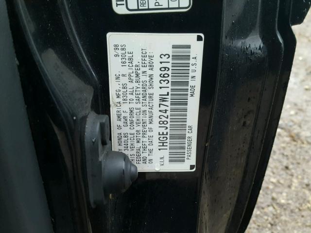 1HGEJ8247WL136913 - 1998 HONDA CIVIC EX შავი ფოტო 10