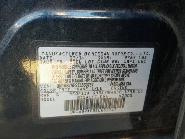 3N1AB7AP2EL653767 - 2014 NISSAN SENTRA S TEAL photo 10