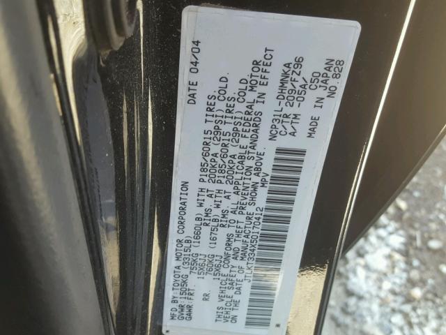 JTLKT334X50170412 - 2005 TOYOTA SCION XB Қара фото 10