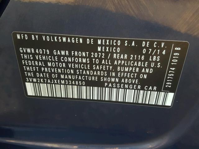 3VW2K7AJXEM334850 - 2014 VOLKSWAGEN JETTA BASE 蓝色 照片 10