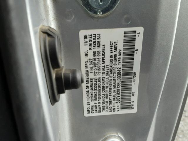 5J6YH28736L003842 - 2006 HONDA ELEMENT EX SILVER photo 10