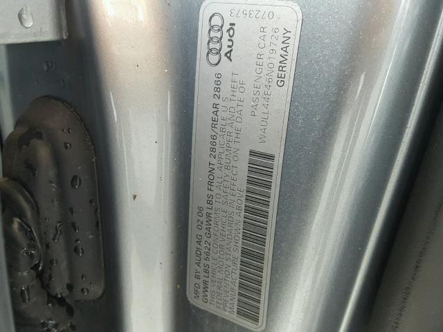 WAULL44E46N019726 - 2006 AUDI A8 4.2 QUA SILVER photo 10