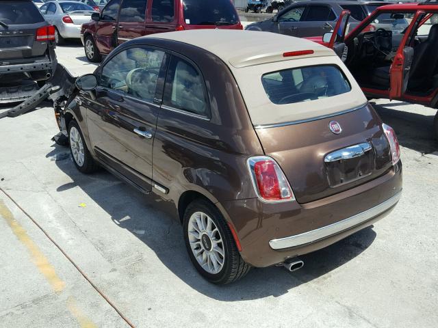 3C3CFFER0CT223494 - 2012 FIAT 500 LOUNGE BROWN photo 3