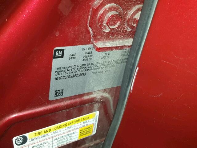 1G4GC5EG9AF258813 - 2010 BUICK LACROSSE C RED photo 10