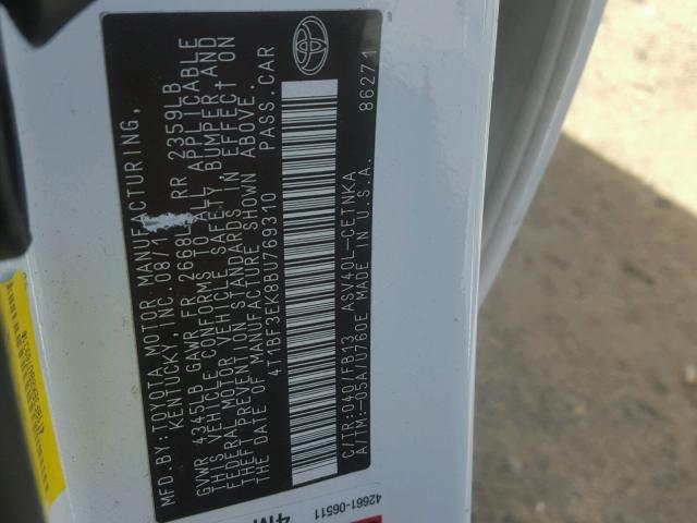 4T1BF3EK8BU769310 - 2011 TOYOTA CAMRY BASE WHITE photo 10