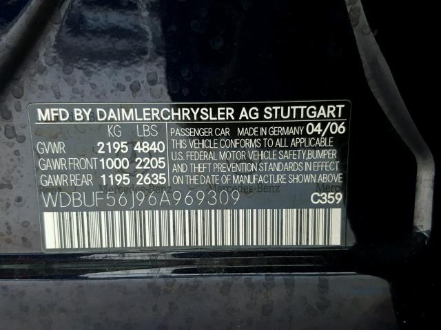 WDBUF56J96A969309 - 2006 MERCEDES-BENZ E BLUE photo 10