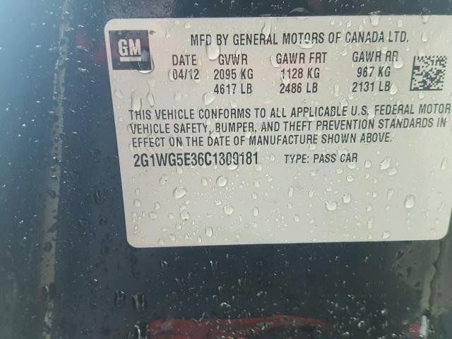 2G1WG5E36C1300181 - 2012 CHEVROLET IMPALA BLACK photo 10