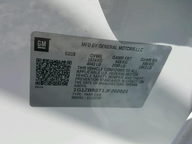 1G1ZB5ST1JF202021 - 2018 CHEVROLET MALIBU LS Ağ foto 10