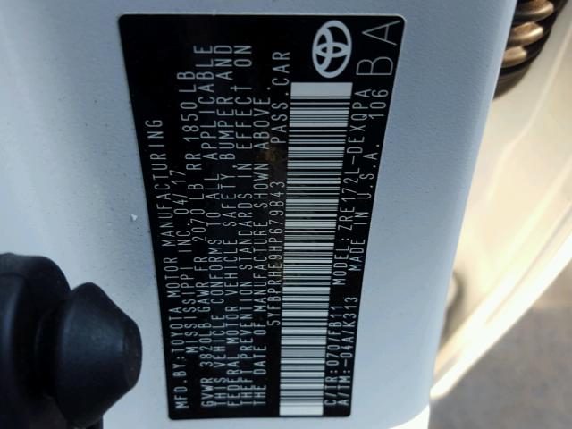 5YFBPRHE9HP679843 - 2017 TOYOTA COROLLA LE WHITE photo 10