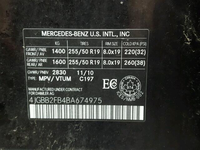 4JGBB2FB4BA674975 - 2011 MERCEDES-BENZ ML 350 BLU BLACK photo 10