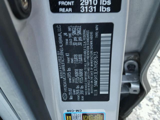 5NMSH13EX7H087673 - 2007 HYUNDAI SANTA FE S Gümüş foto 10