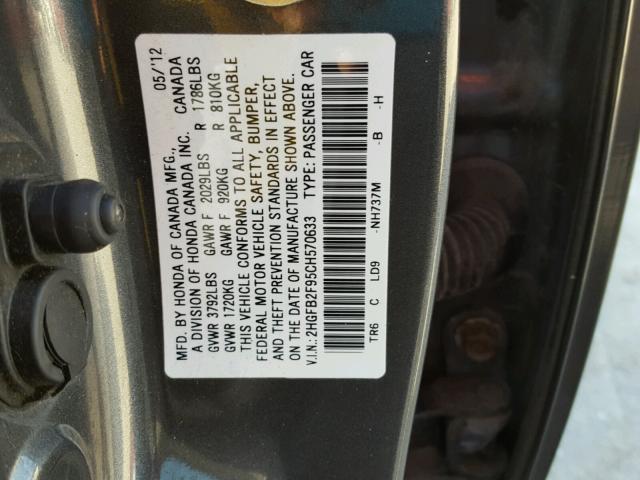 2HGFB2F95CH570633 - 2012 HONDA CIVIC EXL 灰色 照片 10