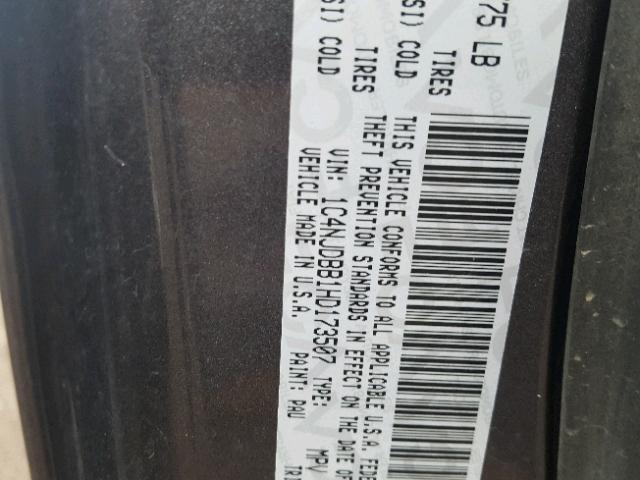 1C4NJDBB1HD173507 - 2017 JEEP COMPASS SP CHARCOAL photo 10