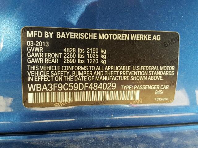 WBA3F9C59DF484029 - 2013 BMW ACTIVEHYBR BLUE photo 10