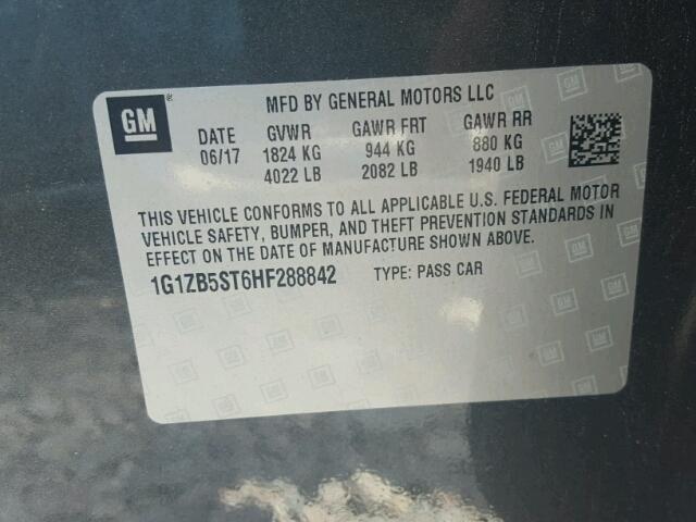 1G1ZB5ST6HF288842 - 2017 CHEVROLET MALIBU LS გრაფიტი ფოტო 10