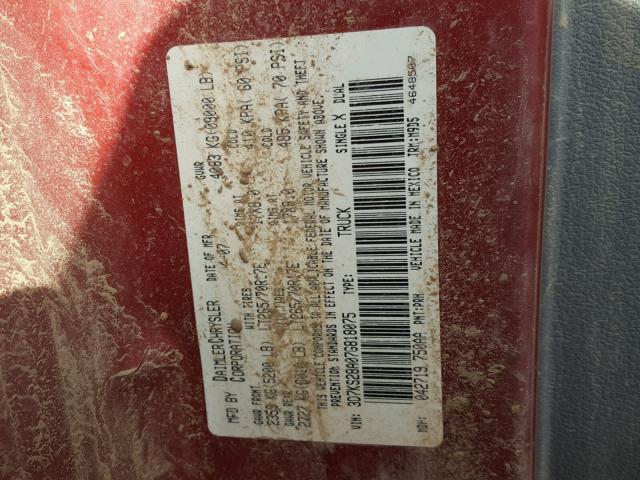 3D7KS28A07G818075 - 2007 DODGE RAM 2500 S მუქწითელი ფოტო 10