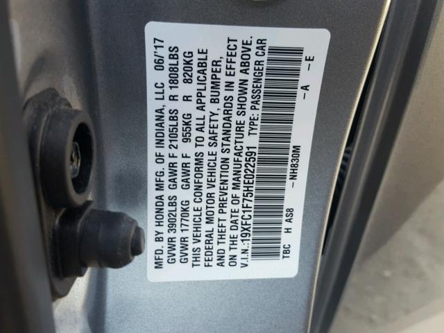 19XFC1F75HE022591 - 2017 HONDA CIVIC EXL 银色 照片 10