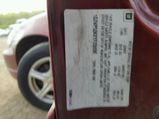 1G2WP52KXYF209096 - 2000 PONTIAC GRAND PRIX Темно-червоний фото 10