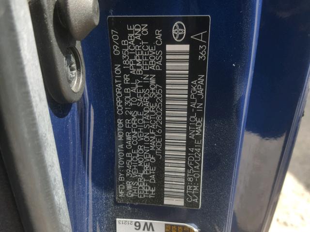 JTKDE167280252057 - 2008 TOYOTA SCION TC 蓝色 照片 10