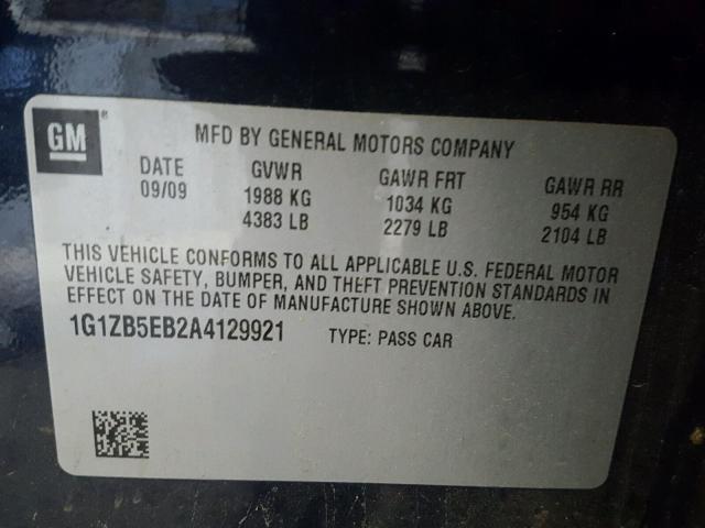 1G1ZB5EB2A4129921 - 2010 CHEVROLET MALIBU LS ლურჯი ფოტო 10