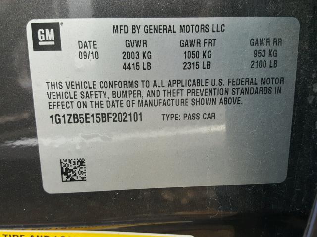 1G1ZB5E15BF202101 - 2011 CHEVROLET MALIBU LS Grafit foto 10