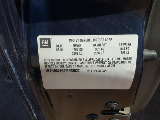 1G2NE52F64M658527 - 2004 PONTIAC GRAND AM S ლურჯი ფოტო 10