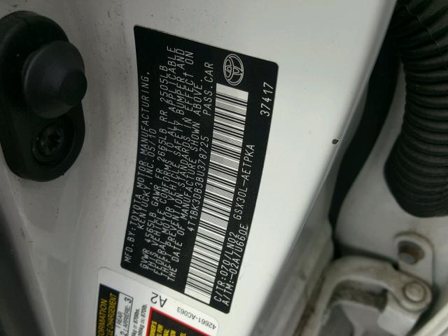 4T1BK3DB3BU378725 - 2011 TOYOTA AVALON BAS WHITE photo 10