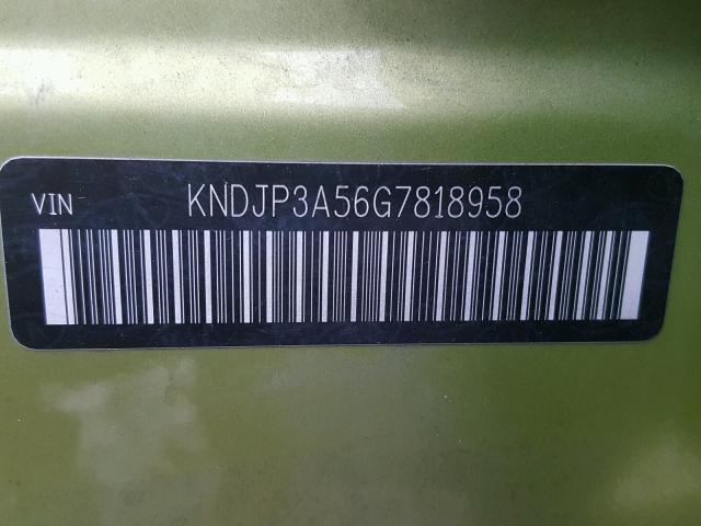 KNDJP3A56G7818958 - 2016 KIA SOUL + GREEN photo 10