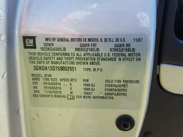 3GNDA13D78S607351 - 2008 CHEVROLET HHR LS Plata foto 10