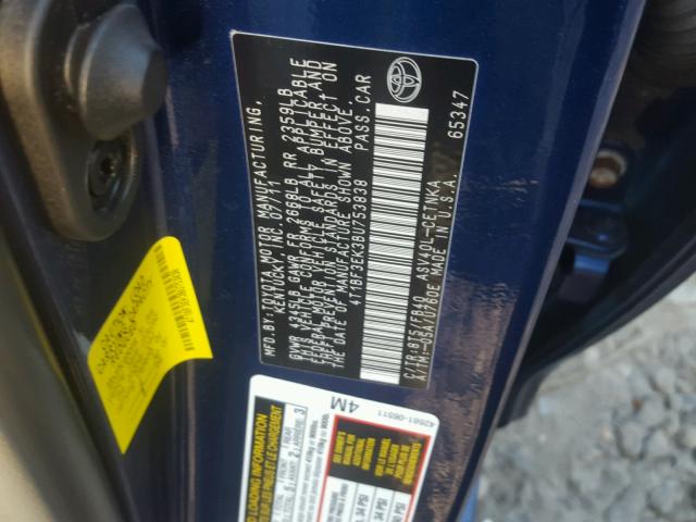 4T1BF3EK3BU753838 - 2011 TOYOTA CAMRY BLUE photo 10