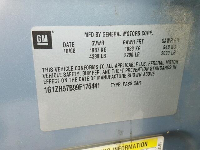 1G1ZH57B99F176441 - 2009 CHEVROLET MALIBU 1LT 青绿色 照片 10