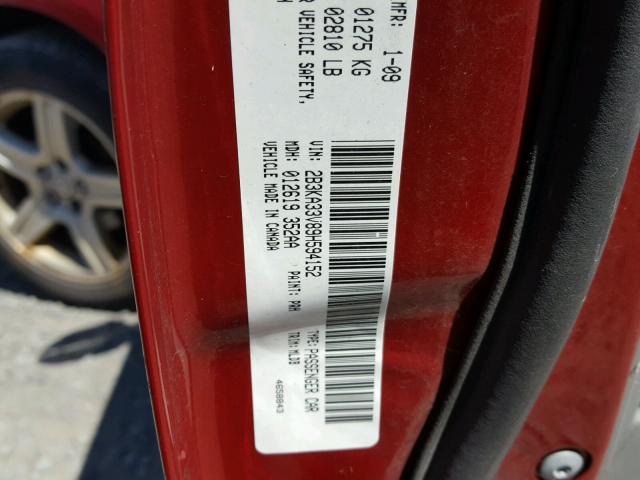 2B3KA33V89H594152 - 2009 DODGE CHARGER SX RED photo 10