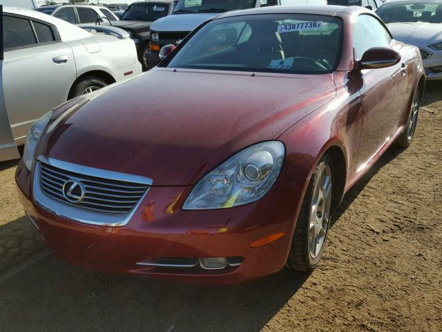 JTHFN45Y689017215 - 2008 LEXUS SC 430 RED photo 2