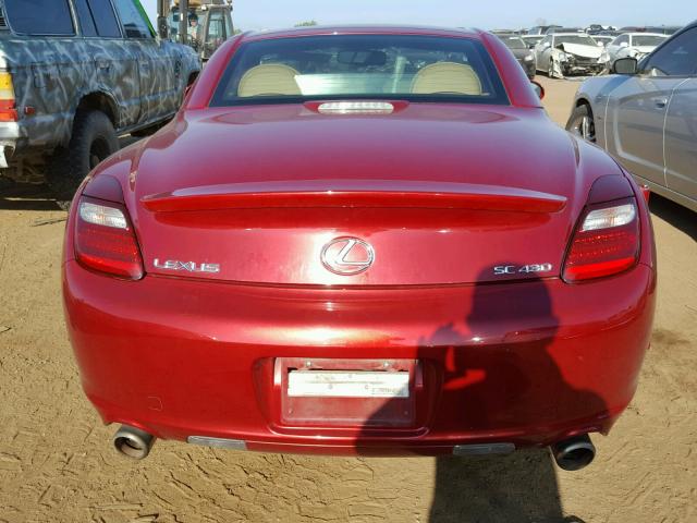 JTHFN45Y689017215 - 2008 LEXUS SC 430 RED photo 6