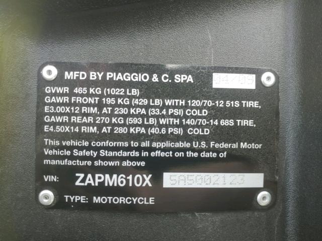 ZAPM610X5A5002123 - 2010 PIAGGIO MP3 500 RED photo 10