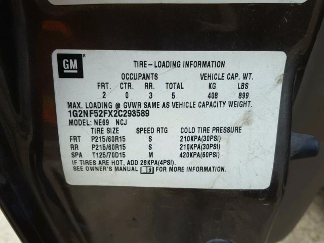 1G2NF52FX2C293589 - 2002 PONTIAC GRAND AM S ყავისფერი ფოტო 10