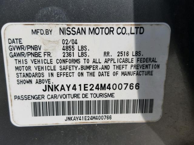 JNKAY41E24M400766 - 2004 INFINITI M45 GRAY photo 10