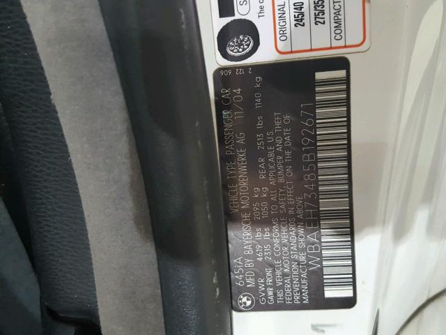 WBAEH73485B192671 - 2005 BMW 645 CI AUT Ağ foto 10