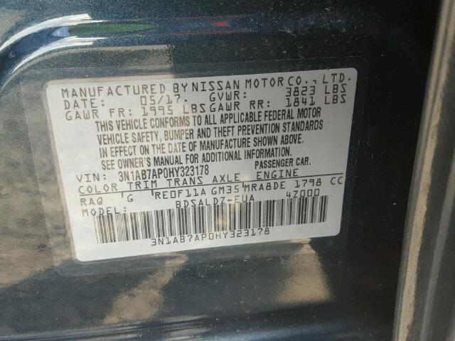 3N1AB7AP0HY323178 - 2017 NISSAN SENTRA GRAY photo 10