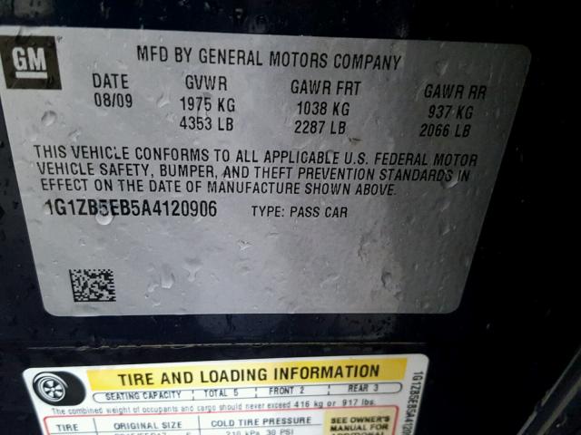 1G1ZB5EB5A4120906 - 2010 CHEVROLET MALIBU LS BLUE photo 10