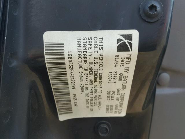 1G8AZ52FX4Z172279 - 2004 SATURN ION LEVEL BLACK photo 10