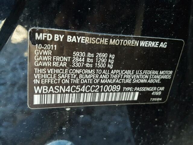 WBASN4C54CC210089 - 2012 BMW 550 IGT BLACK photo 10