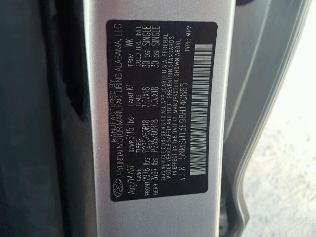 5NMSH13E98H140865 - 2008 HYUNDAI SANTA FE S Արծաթագույն լուսանկար 10