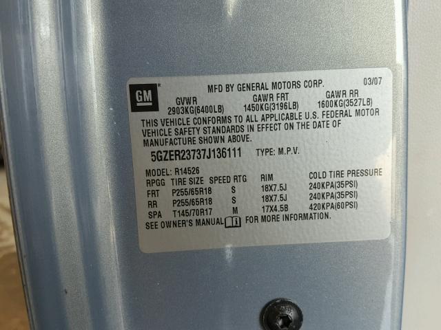 5GZER23737J136111 - 2007 SATURN OUTLOOK XR ლურჯი ფოტო 10