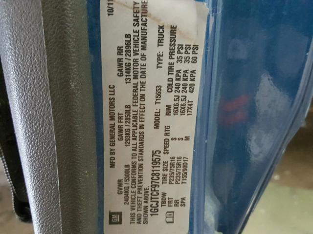 1GCJTCF97C8119575 - 2012 CHEVROLET COLORADO L BLUE photo 10