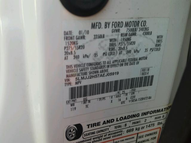 5LMJJ2H57AEJ05919 - 2010 LINCOLN NAVIGATOR 白色 照片 10