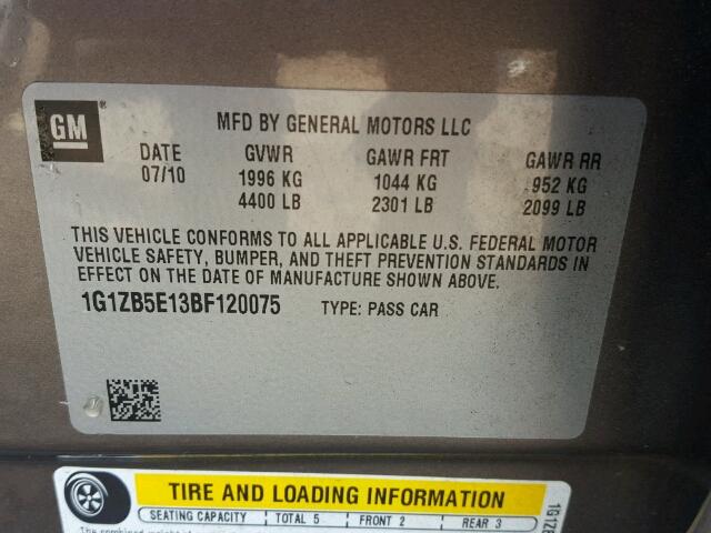 1G1ZB5E13BF120075 - 2011 CHEVROLET MALIBU LS BROWN photo 10