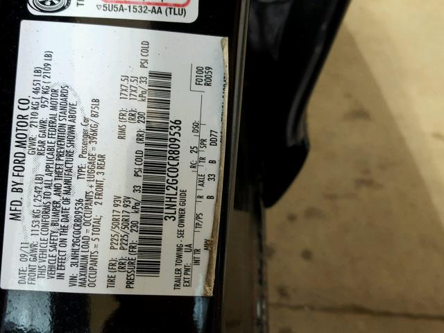 3LNHL2GC0CR809536 - 2012 LINCOLN MKZ Negro foto 10